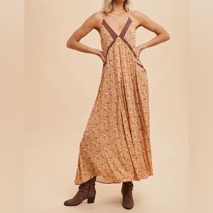Floral Maxi Dress in Orange and Brown